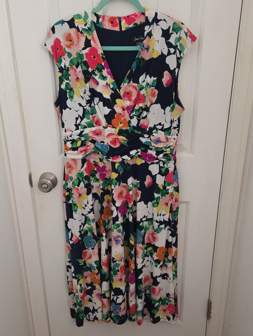 Jessica Howard Floral V-Neck Fit & Flare Dress - Navy Multi